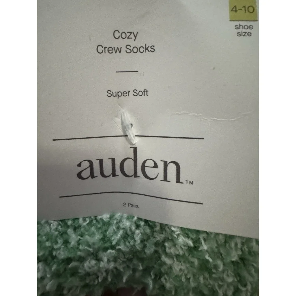 AUDEN Socks Cozy Fuzzy Crew Cut Super Soft 2 Pair Sizes 4-10 Green Gray Gift NWT